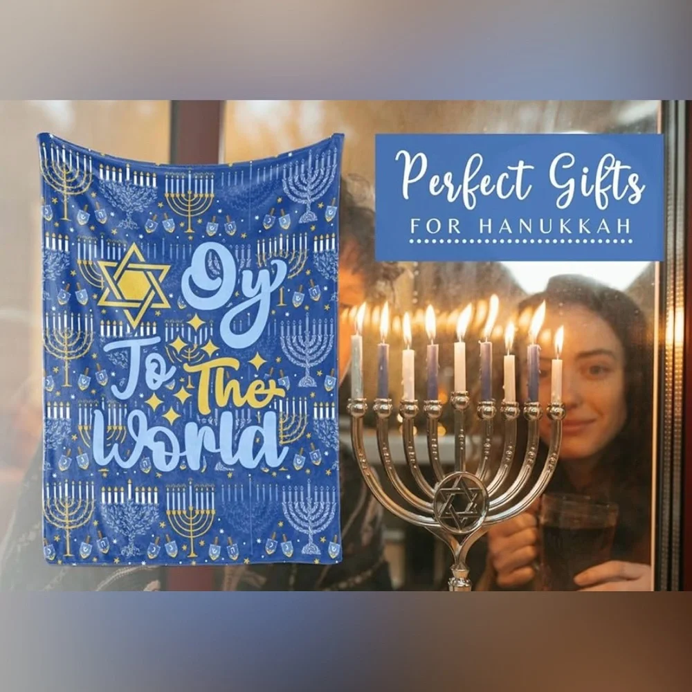 Hannukah Blanket “Oy to the World” Brand New